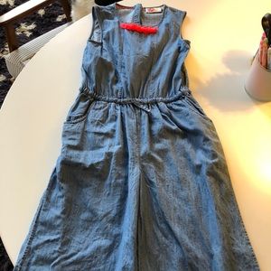 Mini Boden Chambray Jumpsuit with Tassel Trim